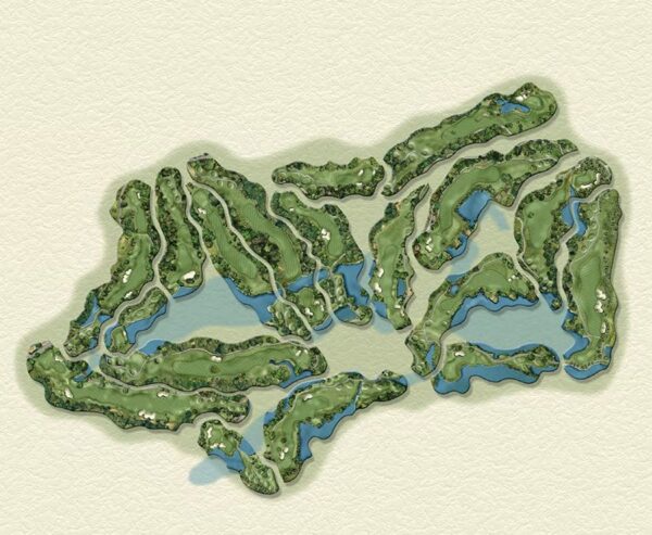 Blue Canyon Country Club Lakes Course layout, golfbanekort, huldetaljer af Lakes Course ved Blue Canyon Phuket, Thailand.